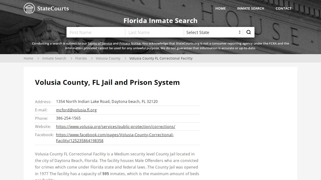 Volusia County FL Correctional Facility Inmate Records ...